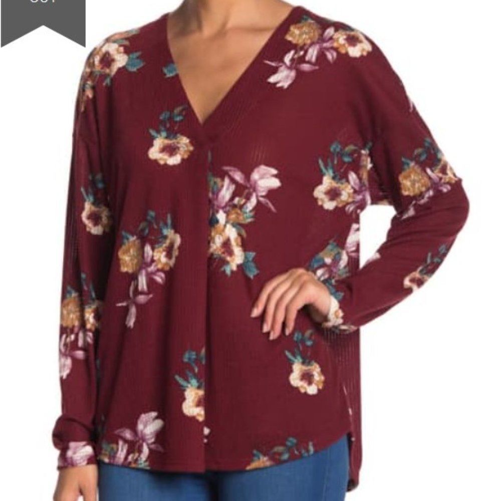 All In Favor V-Neck Floral  Print Thermal Top
